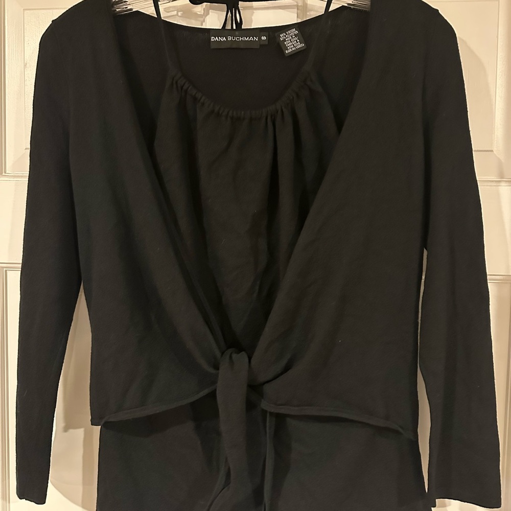 Dana Buchman Black 3/4 Sleeve Halter and Tie Front Top